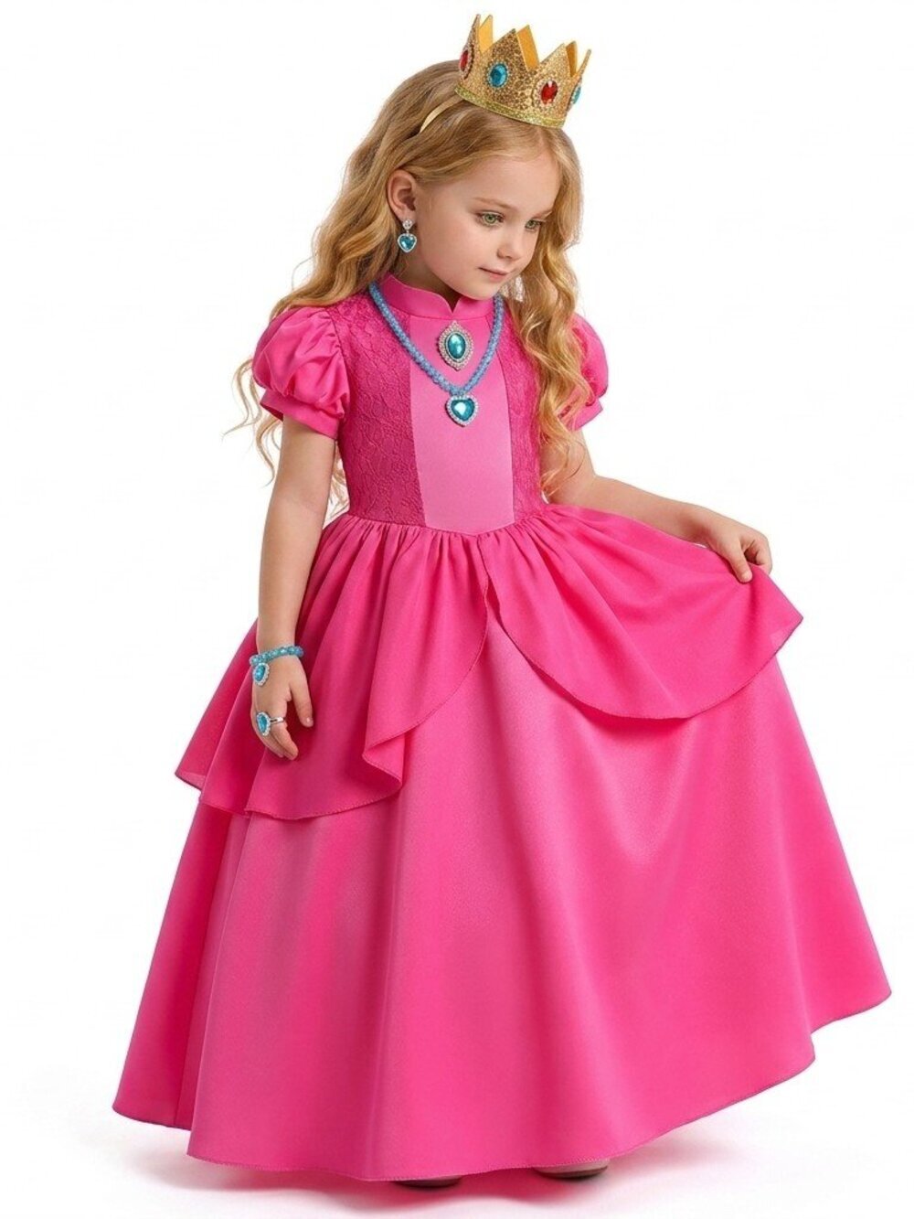 Pink Peach Princess Inspired Dress With Crown Set Girls Party Gown